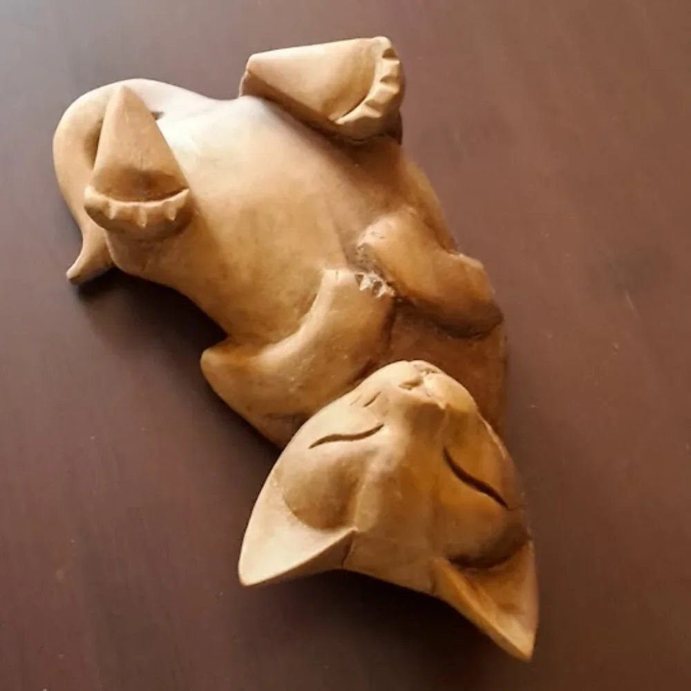 Vintage Balinese Hand Carved Wooden Sleeping Cat Folk Art Figurine - Picture 7 of 9